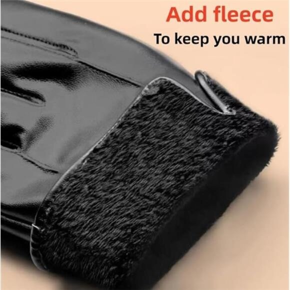 mens leather gloves touchscreen winter warm cashmere lined driving motorcycle - Picture 6 of 8